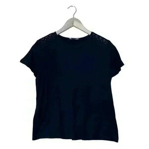 Ladies T Shirt Primark Size M Short Sleeves Black Eyelet Shoulders